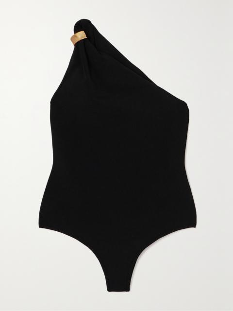 GALVAN Leticia One-shoulder Embellished Ribbed Stretch-jersey Bodysuit