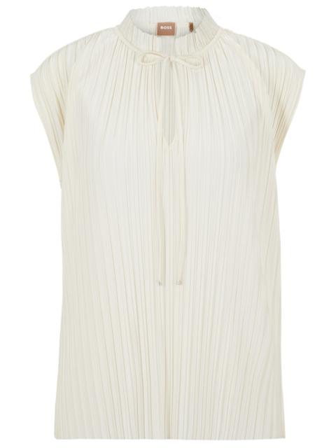 BOSS PLISSÉ JERSEY TOP WITH TIE NECKLINE