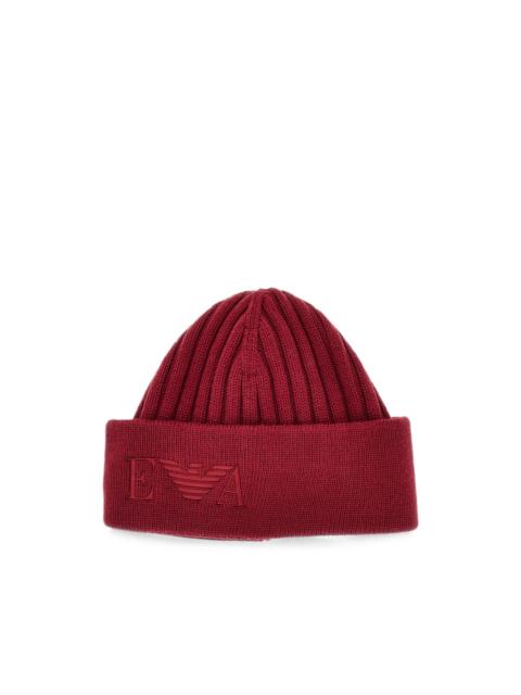 EMPORIO ARMANI logo-embroidered ribbed beanie hat