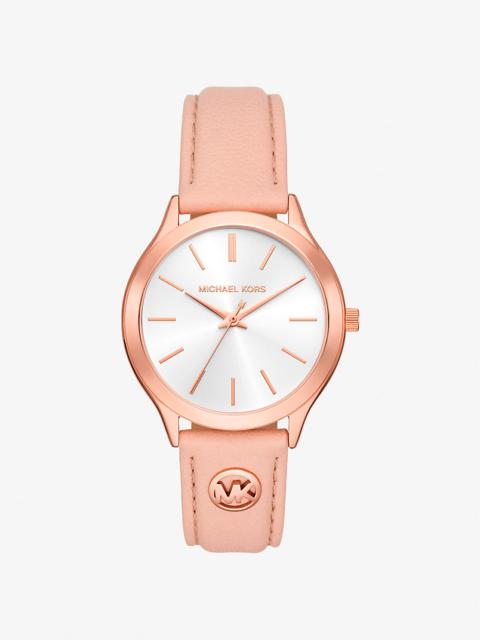 MICHAEL KORS Slim Runway Rose Gold-Tone and Leather Watch