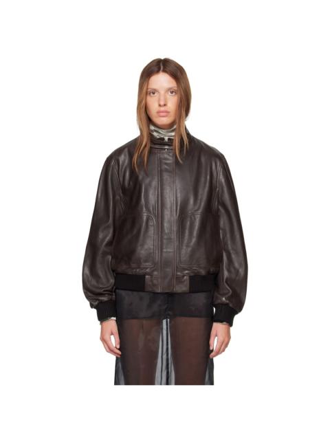 NOUR HAMMOUR Brown Rios Leather Bomber Jacket