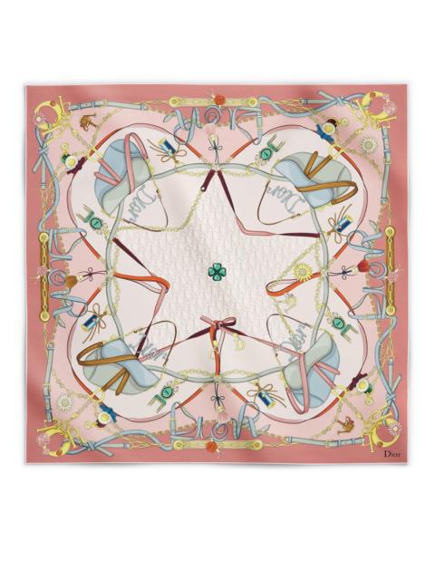 Dior DIOR SADDLE CHARMS 90 SQUARE SCARF IN PINK AND YELLOW SILK TWILL