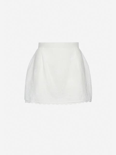Embroidered cotton-linen mini skirt in white