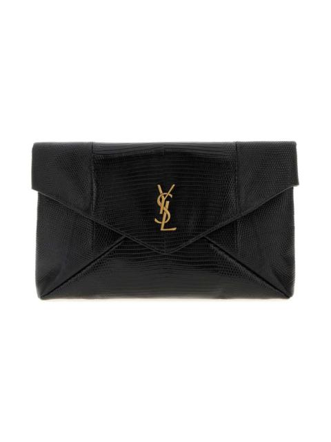 SAINT LAURENT Black Leather Clutch