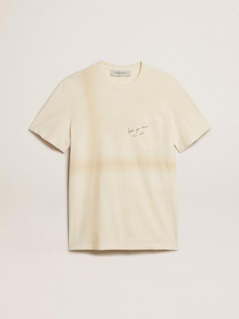 Golden Goose Aged white cotton T-shirt with lettering on the pocket