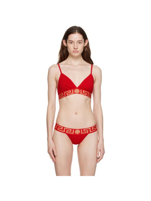 VERSACE Red Greca Border Bra