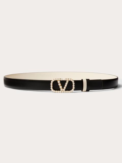 Valentino VLOGO SIGNATURE REVERSIBLE BELT IN SHINY CALFSKIN WITH PEARLS 20 MM