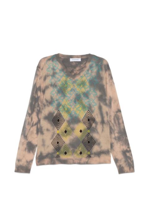Kiko Kostadinov Hatha geometric-pattern tie-dye V-neck sweater