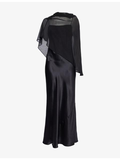 Reformation Lilibeth Sheer-Cape Silk Midi Dress
