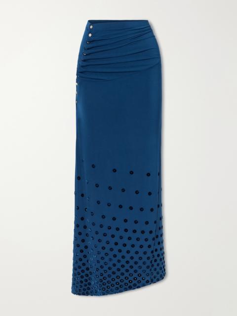 rabanne Gathered Flocked Jersey Maxi Skirt