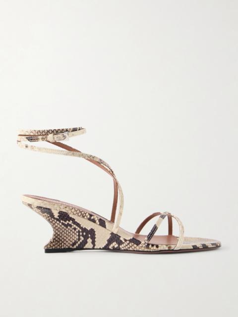 PARIS TEXAS Nina Snake-effect Leather Wedge Sandals