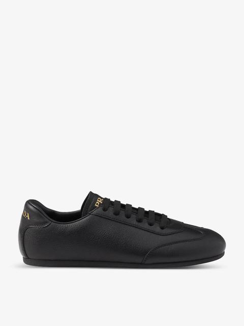 Brand-plaque panelled leather low-top trainers