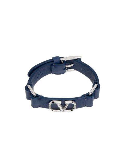 Valentino Blue Leather VLogo Bracelet