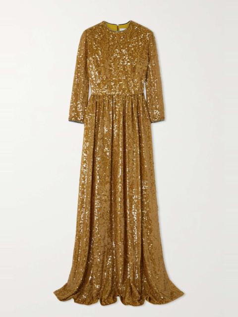 Crystal-embellished sequined chiffon gown