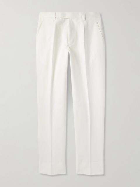 ZEGNA Tapered Pleated Cotton and Linen-Blend Twill Trousers