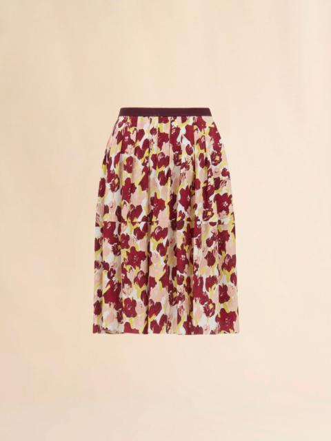 Marni PINK AND BURGUNDY SILK PLEATED SKIRT WITH SECRET BOUQUET PRINT