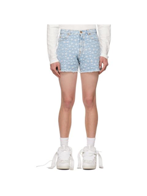 Blue Jacquard Denim Shorts