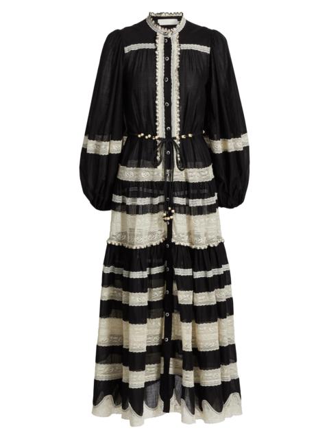 Zimmermann Women's Rhiannon Lace Billow Striped Cotton Maxi Dress - Black Cream
