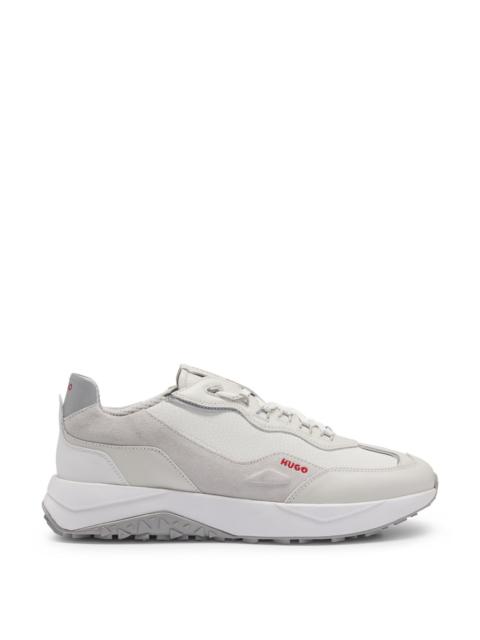HUGO MIXED-MATERIAL TRAINERS WITH LEATHER TRIMS
