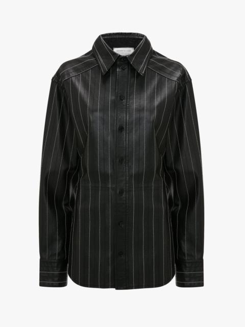 Victoria Beckham Tab Detail Leather Shirt In Black-Ivory
