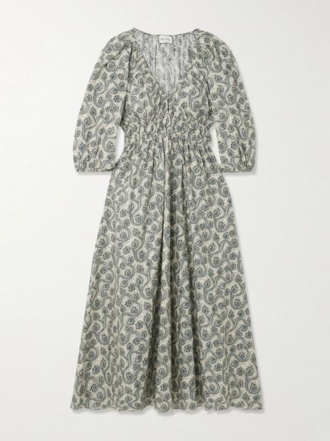 MATTEAU Shirred paisley-print organic cotton midi dress Multi