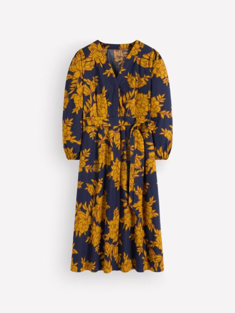 BODEN Nicola Cotton Midi Dress-Gold Wheat, Enchanted Peony