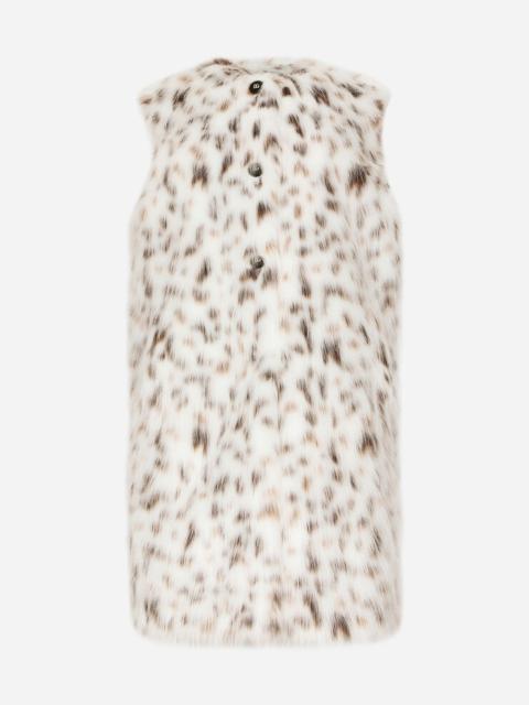 Dolce & Gabbana Long lynx-effect faux fur vest