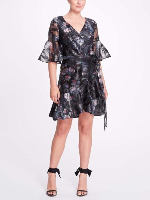 Marchesa PRINTED FLORAL FIL COUPE WRAP DRESS