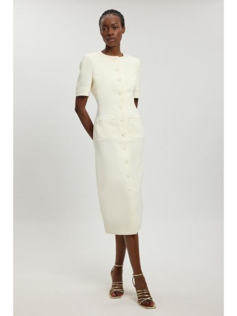 KAREN MILLEN Petite Satin Tux Short Sleeve Tailored Midi Dress