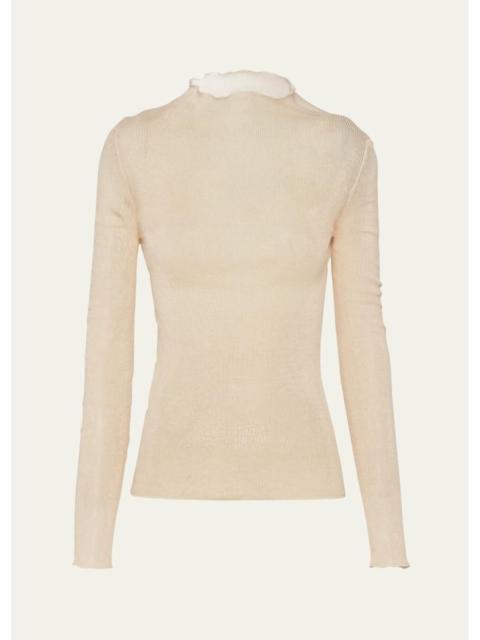 Prada Superfine Cotton Knit Mock-Neck Top
