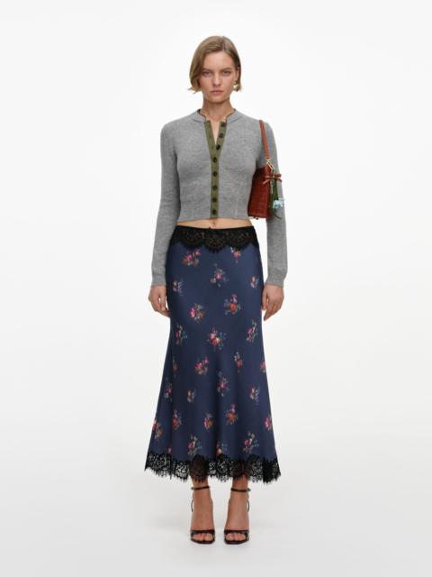 self-portrait Navy Satin Printed Lace Midi Skirt