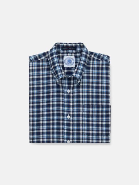 J. PRESS SHORT SLEEVE BLUE & NAVY MADRAS BUTTON DOWN SHIRT - CLASSIC FIT