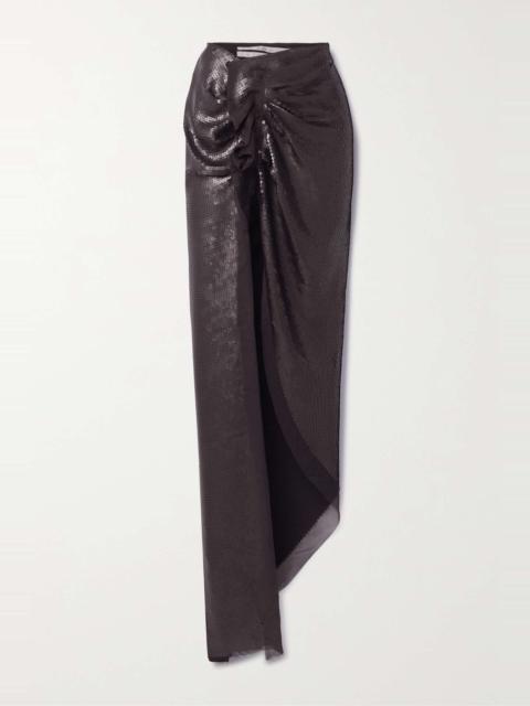 Edfu asymmetric ruffled gathered sequined silk-chiffon midi skirt