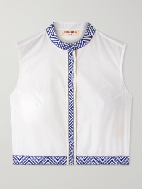 EMPORIO SIRENUSE Andorra Iris Cropped Embroidered Cotton-blend Poplin Top