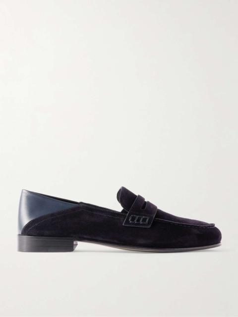 Manolo Blahnik Plymouth Collapsible-Heel Suede and Leather Penny Loafers