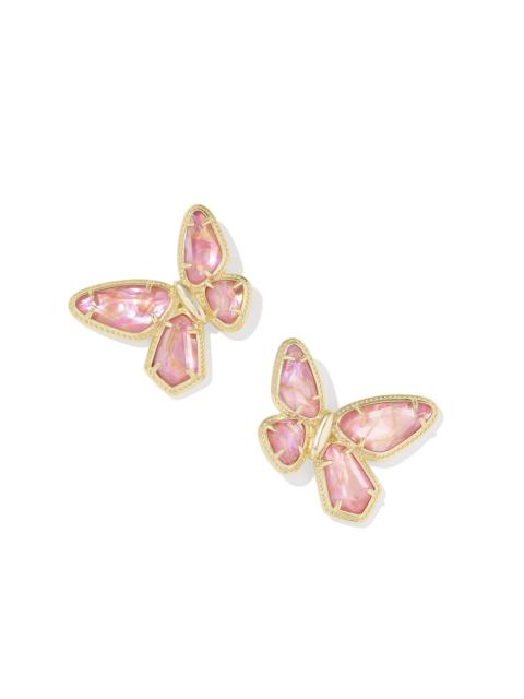 KENDRA SCOTT Dolly Parton x Kendra Scott Gold Butterfly Stud Earrings in Light Pink Iridescent Abalone