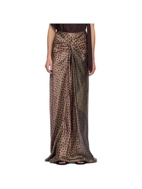 Dries Van Noten Burgundy Draped Maxi Skirt