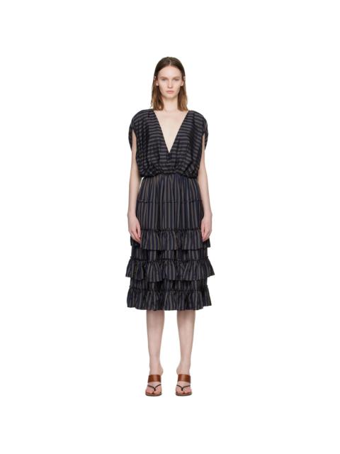 Dries Van Noten Navy Ruffled Midi Dress