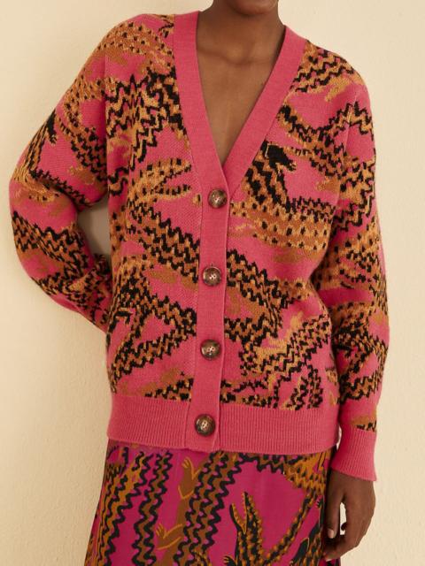 FARM RIO Pink Croco Knit Cardigan