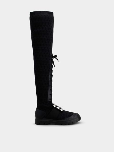 Roger Vivier Walky Viv' Strass Buckle Socks Boots in Fabric and Leather