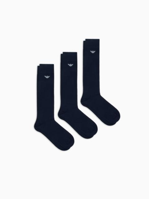EMPORIO ARMANI THREE-PACK OF CASUAL KNEE-HIGH SOCKS WITH EAGLE