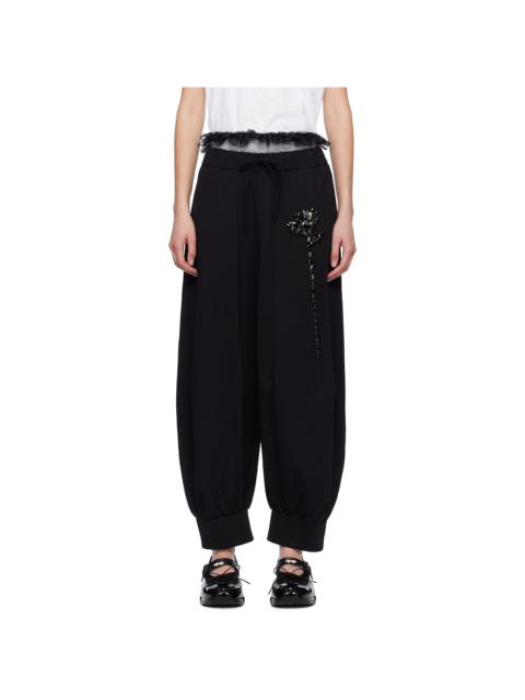 Simone Rocha Black Embellished Exposed Frilly Brief Drawstring Lounge Pants