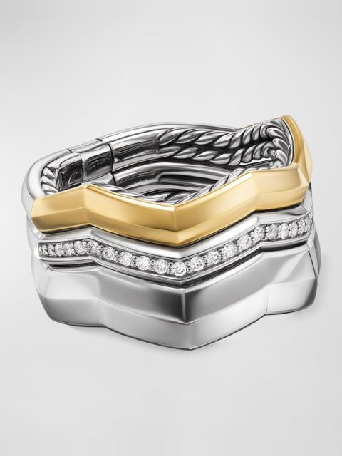 DAVID YURMAN Zig Zag Stax Three Row Ring with Diamonds in 18K Gold and Silver, 11mm