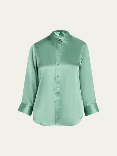 L'AGENCE Dani Silk Satin 3/4-Sleeve Button-Down Blouse