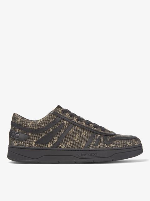JIMMY CHOO Hawaii/M
Black and Gold JC Monogram Jacquard Lurex and Leather Low-Top Trainers