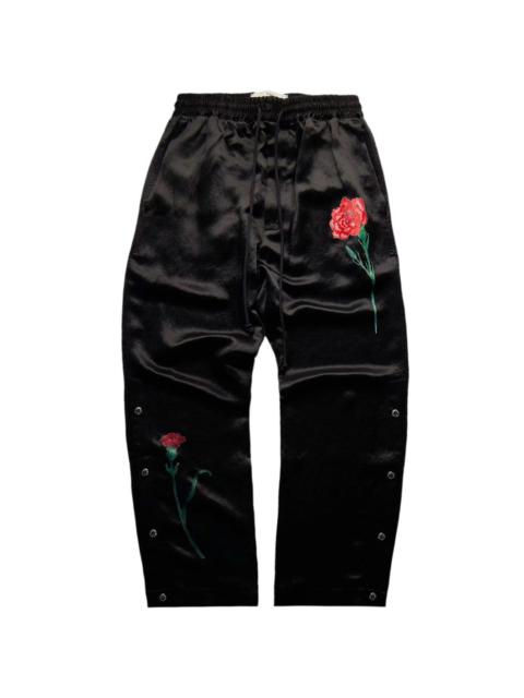 Song for the Mute floral-appliquÃ© satin track pants