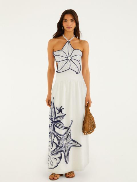 FARM RIO Off-White Coast Stars 3D Bodice Lenzing Ecovero Euroflax Maxi Dress