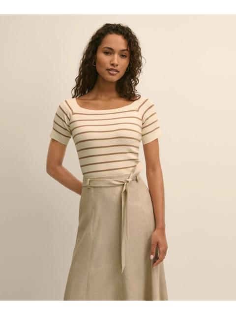 Brooks Brothers Silk Blend Ballet Neck Stripe Sweater