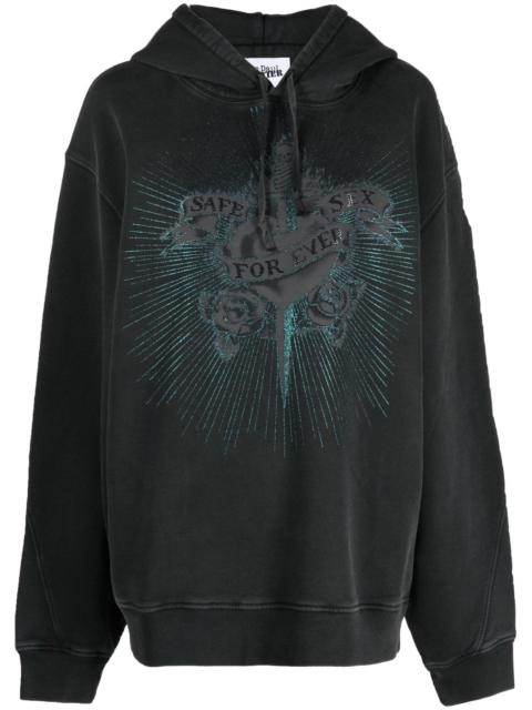 Jean Paul Gaultier JEAN PAUL GAULTIER UNISEX Oversized Printed Glitter Graphic Hoodie Bla