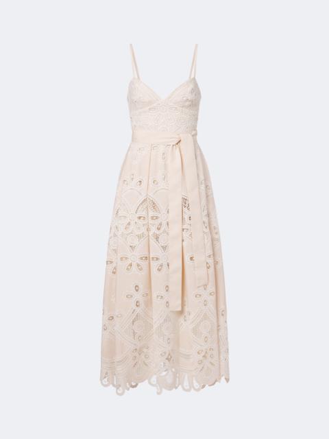 ELIE SAAB Belted embroidered gathered midi dress